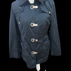 Michael Kors Black Water-Resistant Trench Coat with Chrome Buckle Closure Sz Sm